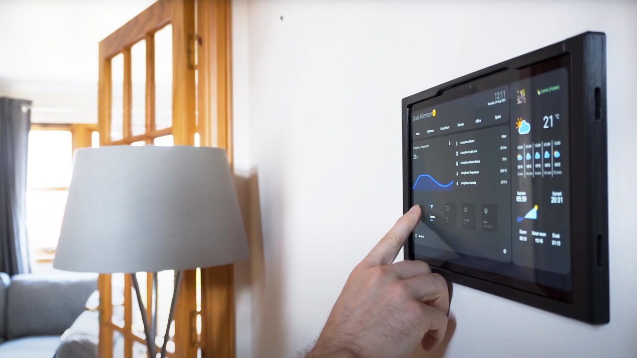 Smart home control panel displaying network monitoring and system status information